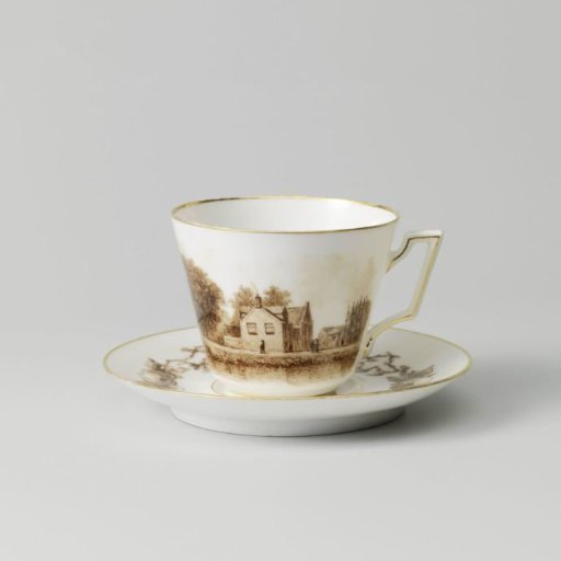 Cup and saucer painted in sepia