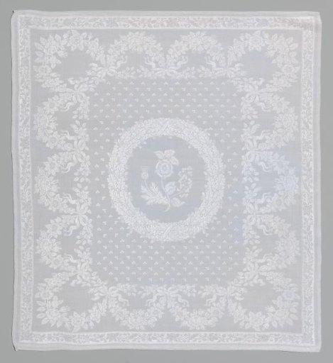 Tablecloth of white linen damask