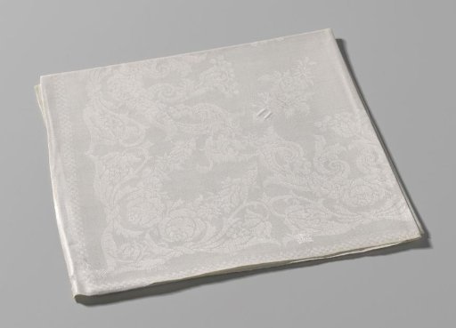 Tablecloth of white linen damask