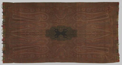 Rectangular Cashmere Shawl with a Black Field and Decorated with a Multicoloured Pattern of Floral Motifs