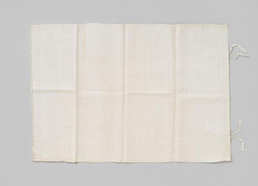 White linen pillowcase with lace edge, marked HW 24