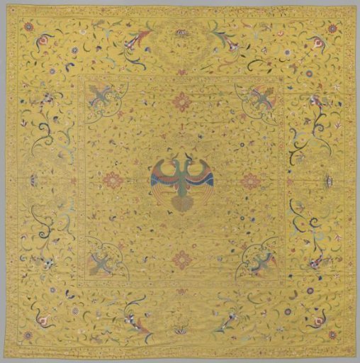 Coverlet with double-headed peacocks