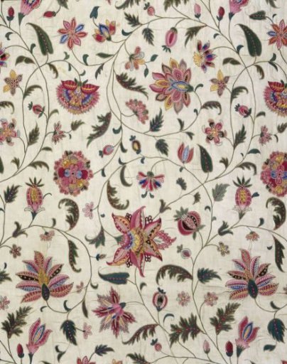 Fragment or an Embroidered Coverlet in Asian Fabric