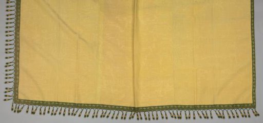 Curtain of a Bed Suite of Yellow Watered Wool with Green Passementerie and Hanging Tassels