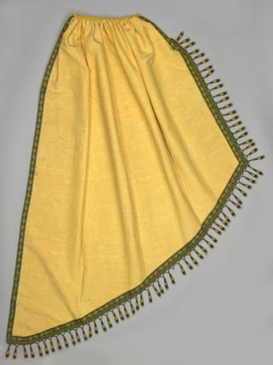 Corner Cap of a Bed Suite of Yellow Watered Wool with Green Passementerie and Hanging Tassels