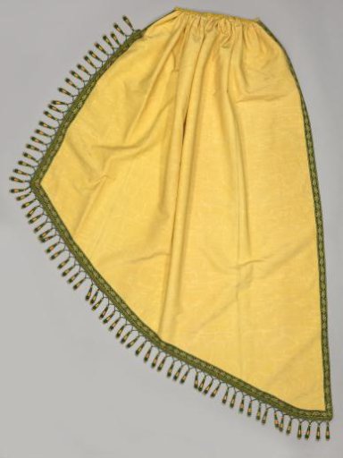Corner Cap of a Bed Suite of Yellow Watered Wool with Green Passementerie and Hanging Tassels