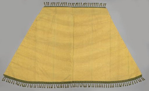 Drapery of a Bed Set in Yellow Watered Wool with Green Passementerie and Hanging Tassels