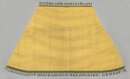 Drapery of a Bed Set in Yellow Watered Wool with Green Passementerie and Hanging Tassels