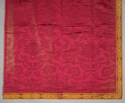 Fragment of a curtain of red silk damask with a Chinese pattern