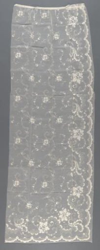 Bed curtain of glass batiste, decorated with tulle cutwork embroidery