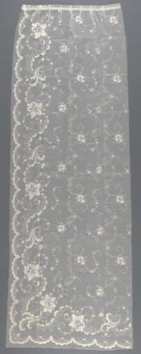 Bed curtain of glass batiste, decorated with tulle cutwork embroidery
