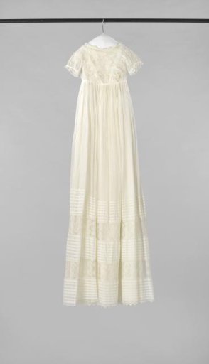 Baptismal Gown of Batiste with Embroidered Tulle Inserts and Three Bands of Eight Gathers Each