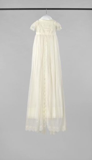Cotton Underdress with Three Gathers Above the Hem, Finished with a Smoothly Applied Scalloped Band. Along the Short Sleeves and Neck Gathered Strips of Valenciennes