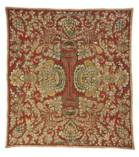 Blanket with large leafy branches with palmettes, flowers, and fruits