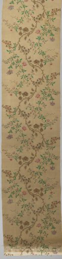 Stretched fabric with decoration of branches, leaves, flowers and fruit