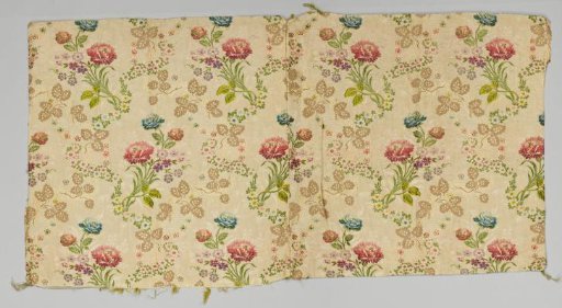 Fragment of multicoloured silk fabric with floral pattern