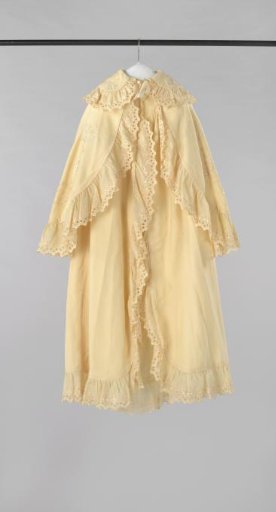 Baptismal Cape with Pelerine and Strips of Cream Woolen Fabric with Twill Weave, Decorated with White Embroidery