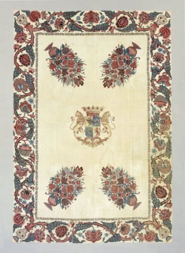 Spread or tablecloth of chintz with the coat of arms of the Burmania family