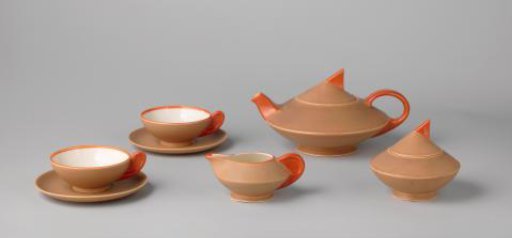 Tea Service Consisting of a Teapot, Milk Jug, Sugar Bowl, and Twelve Cups and Saucers