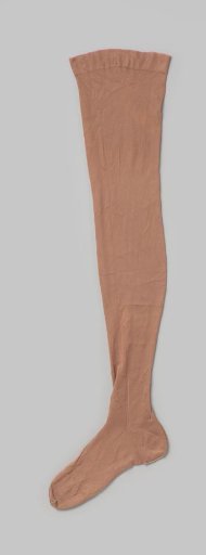 Stocking of old-pink silk, decorated with openwork arrows and a narrow pink edge at the top of the cuff