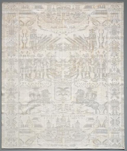 Linen damask napkin with a historical scene