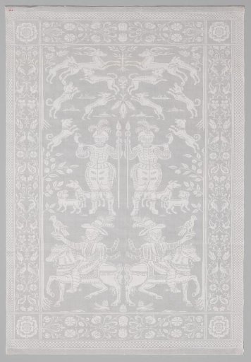 Napkin with falcon and deer hunting.