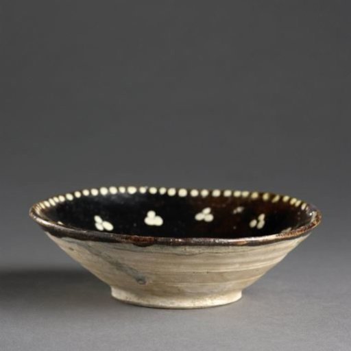 Bowl with groups of three white dots on a brown ground