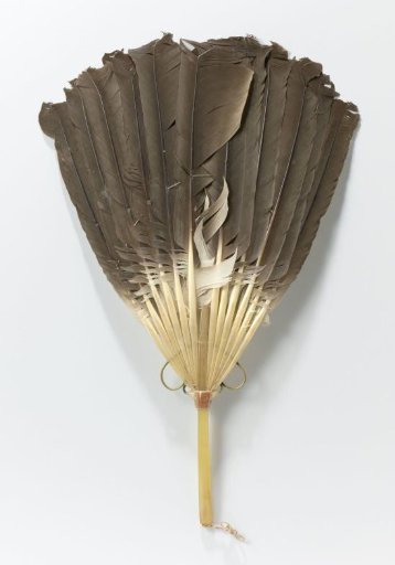 Walking fan with a leaf of twelve goose feathers and a horn handle