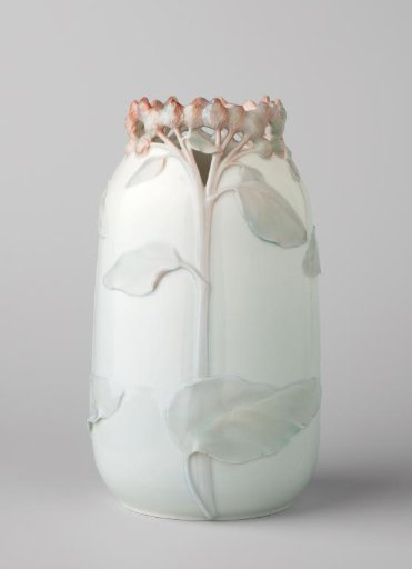 Vase with flowering plants in relief