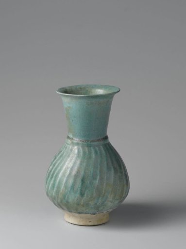Fluted pear-shaped ewer with a turquoise glaze