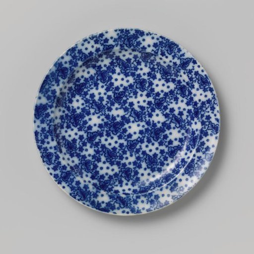 Plate with a blue floral and leaf motif