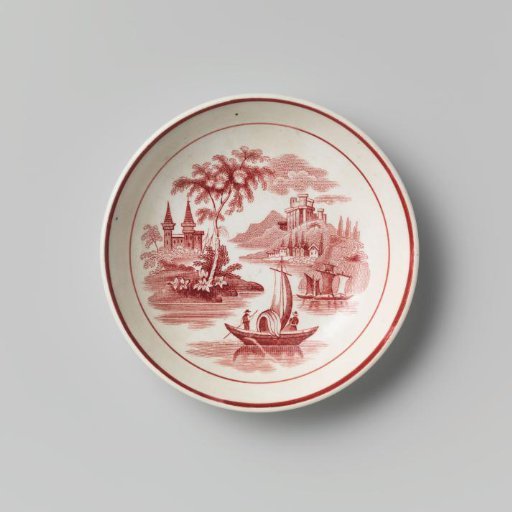 Plate decorated with an inland waterway with ships