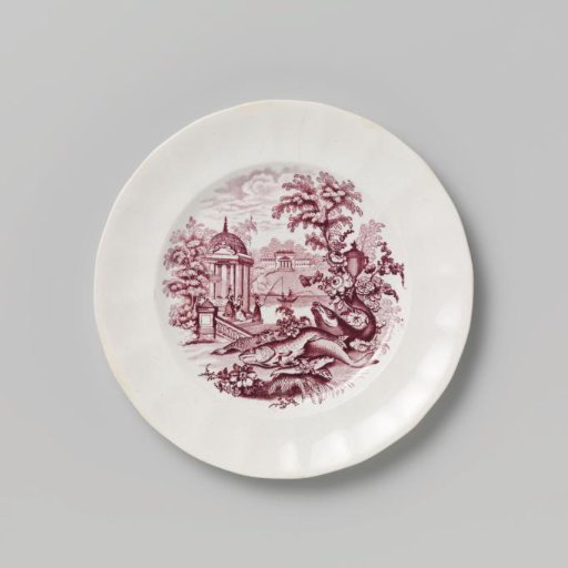 Plate, Square, with a Purple Landscape with Fishing Figures