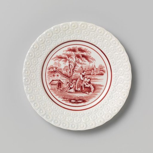 Plate with a Group with a Dog in a Landscape