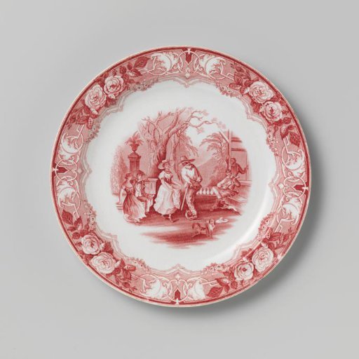 Plate with a representation of dancers on the flat