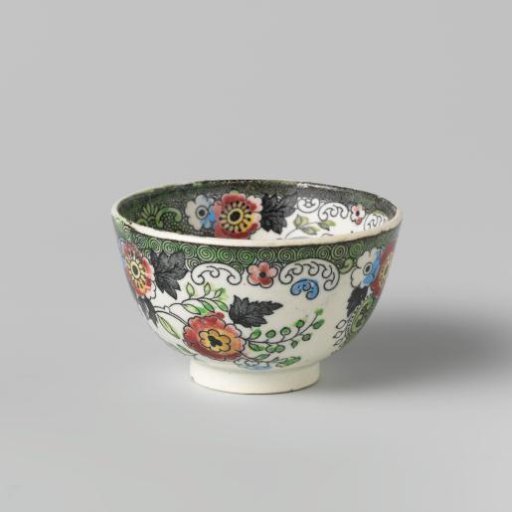 Bowl, decorated with multicolored flowers and volutes