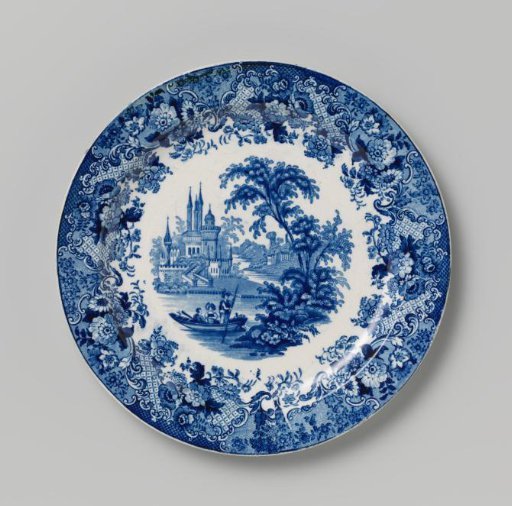 Platter with a landscape and a party in a boat