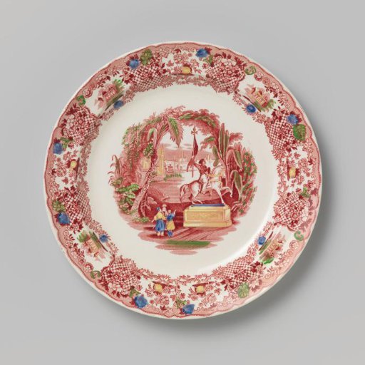Platter with an equestrian statue in an Oriental landscape