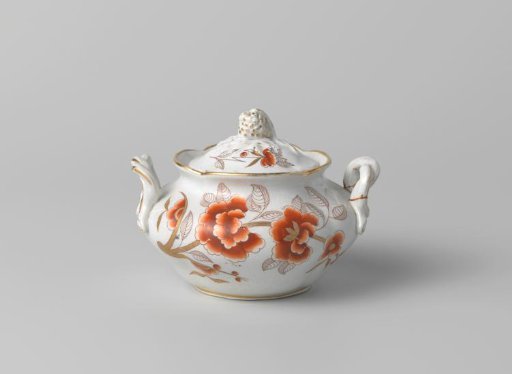 Lid of sugar bowl, four-lobed, with golden branches with orange flowers