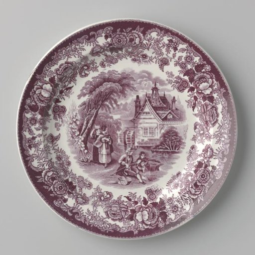Plate, with a scene on the flat of fishermen before a windmill