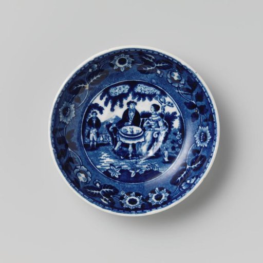 Plate, with a couple drinking tea