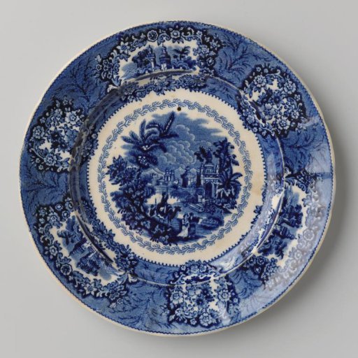 Platter with a man on a camel in an oriental landscape