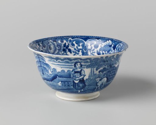 Bowl, with a decoration of a woman and a lamb in a landscape