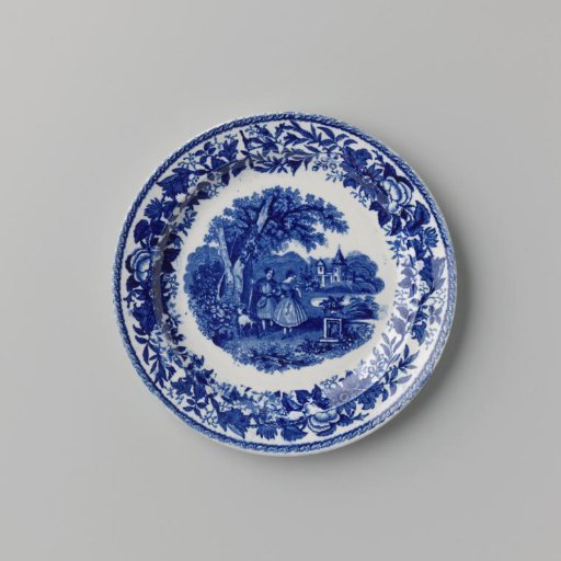Plate, with an arm-in-arm couple in a landscape on the flat surface