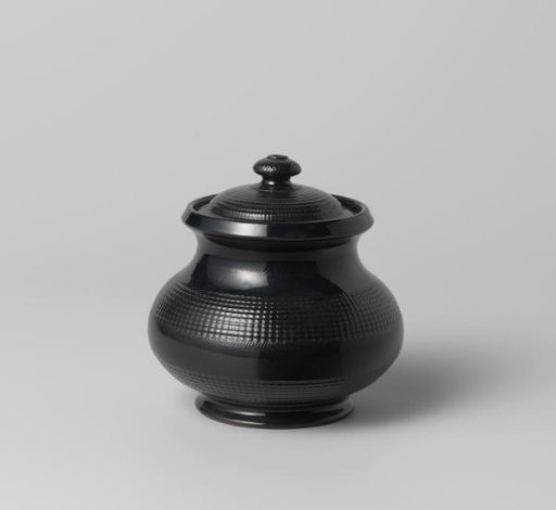 Sugar pot, black, decorated with ribbed edges