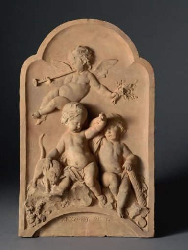 Model for an Overmantel Relief with Three Putti and a Cat