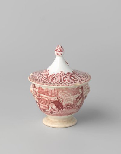 Sugar Pot with Lid, with Playing Children