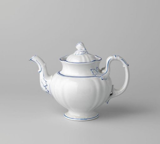 Teapot with lid, white, with blue edging and pear-shaped lid knob