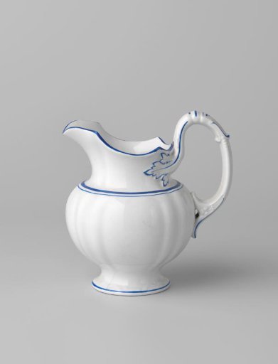 Milk jug, white, with blue borders