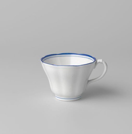 Cup with handle, white, with blue borders